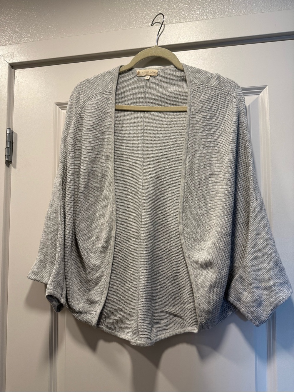 Indigenous Light Gray Open-Front Knit Cardigan